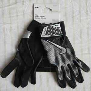 Nike Alpha L LARGE Varsity Adult Baseball Batting Gloves Pair BLACK SILVER